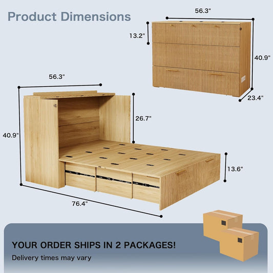 Oakwood Murphy Bed Cabinet With Integrated Charging