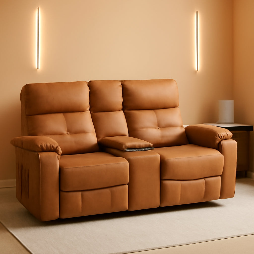 Power Recliner Loveseat With Console Yellowish Brown