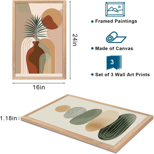 Sage Green Boho Framed Wall Art Contemporary Design