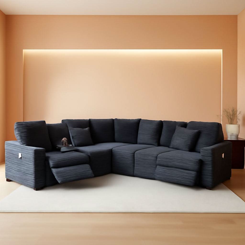 Blue Modular Sectional Sofa With Electric Recliners