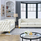 Velvet Beige 80-Inch Sofa Set With 58-Inch Loveseat And Gold Nail Heads