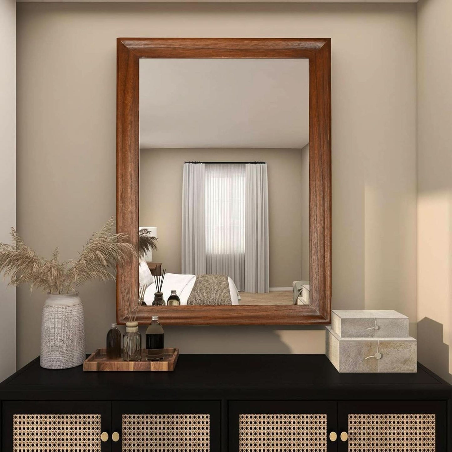 Rectangular Farmhouse Wood Bathroom Mirror 30x40 Brown