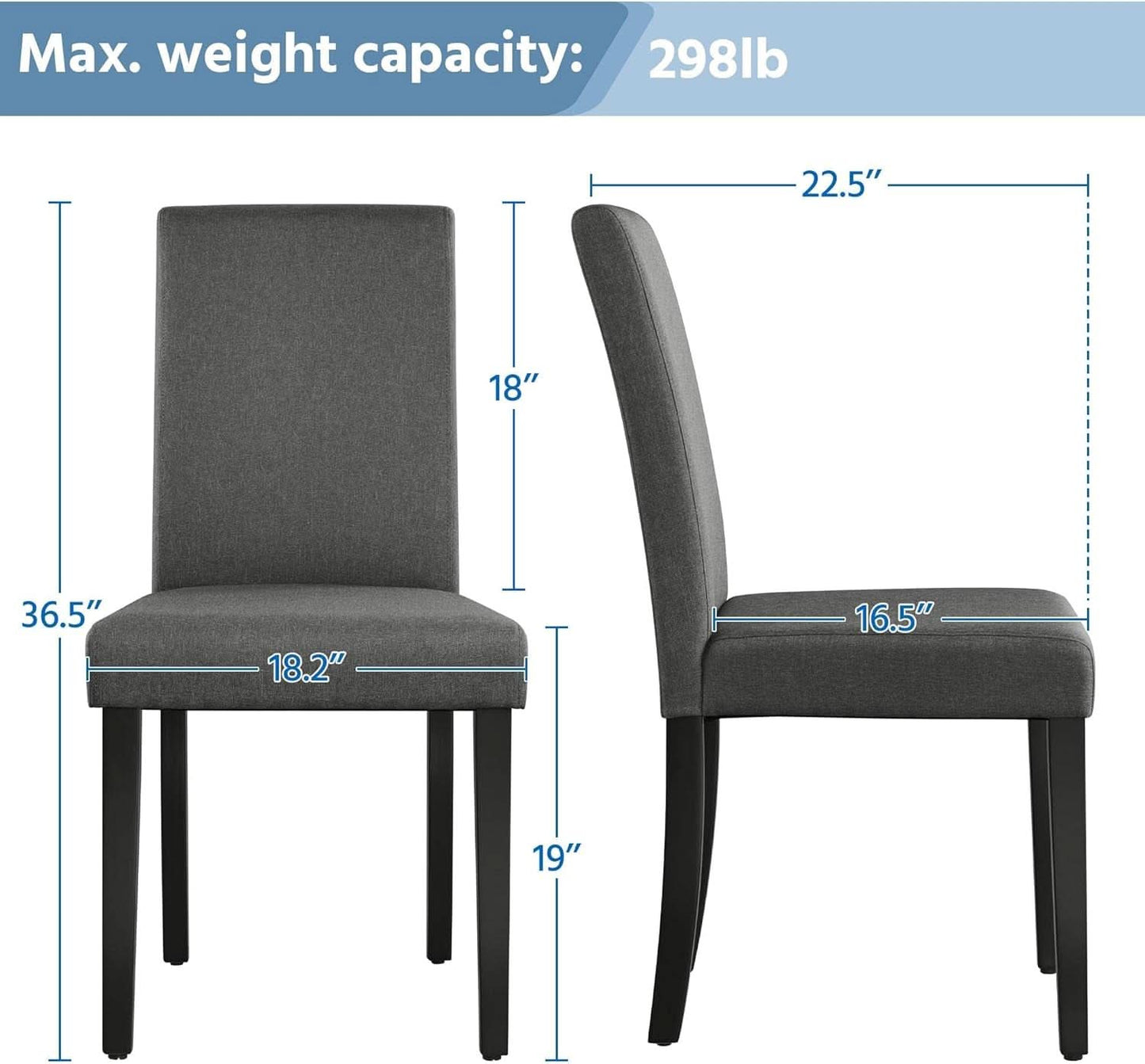 Dark Grey Upholstered Dining Chairs Set Of 4 With Wood Legs