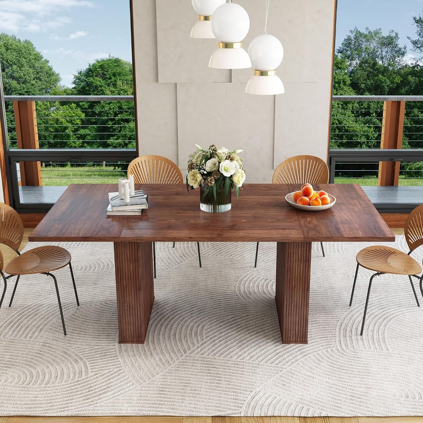 78 Inches Rectangular Walnut Farmhouse Dining Table