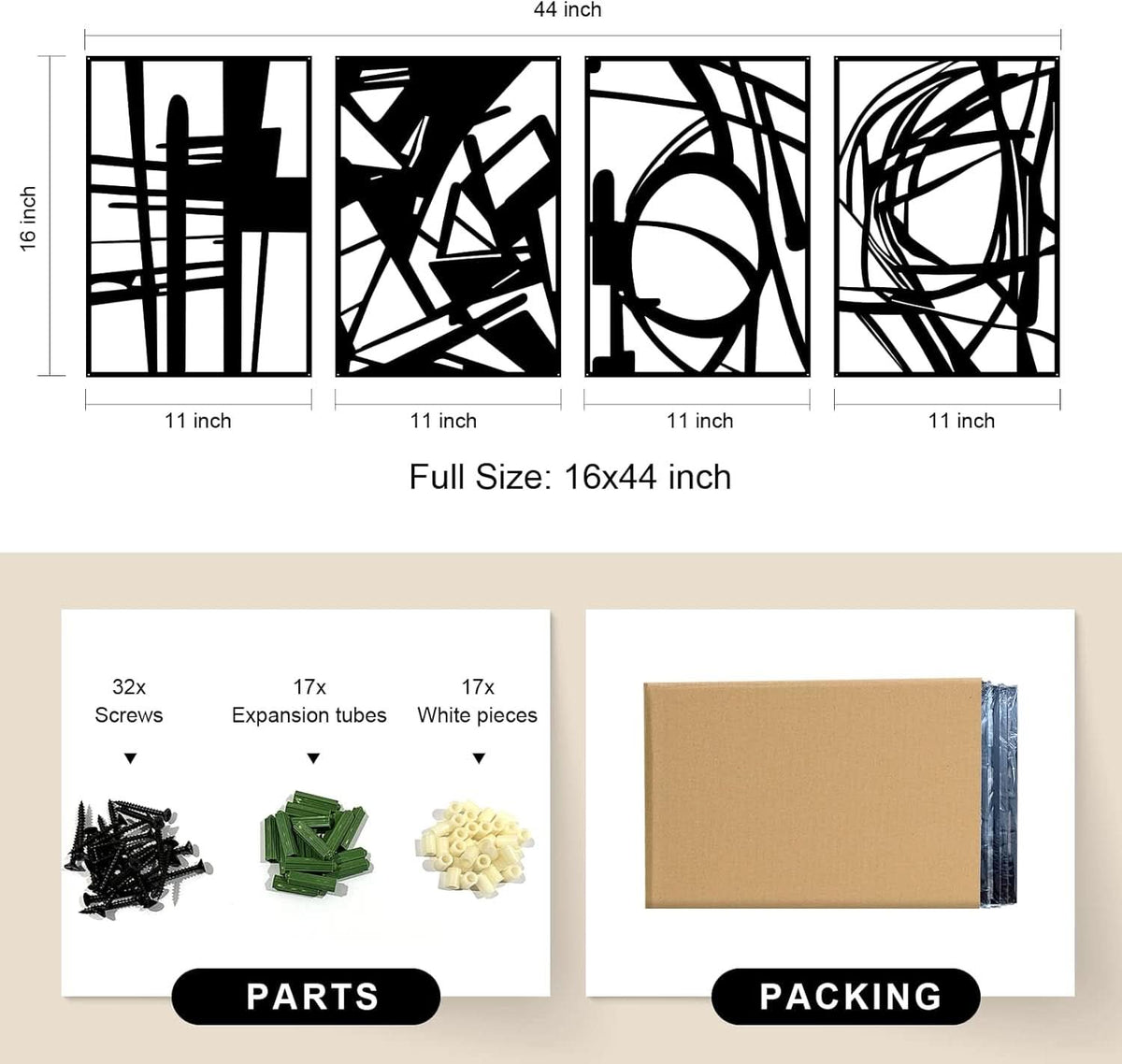 Black Abstract Metal Wall Art 4 Pack Minimalist 3D