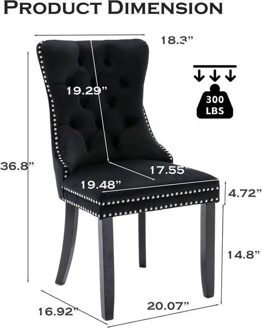 Black Velvet Tufted Dining Chairs With Nailhead Trim Set of 2