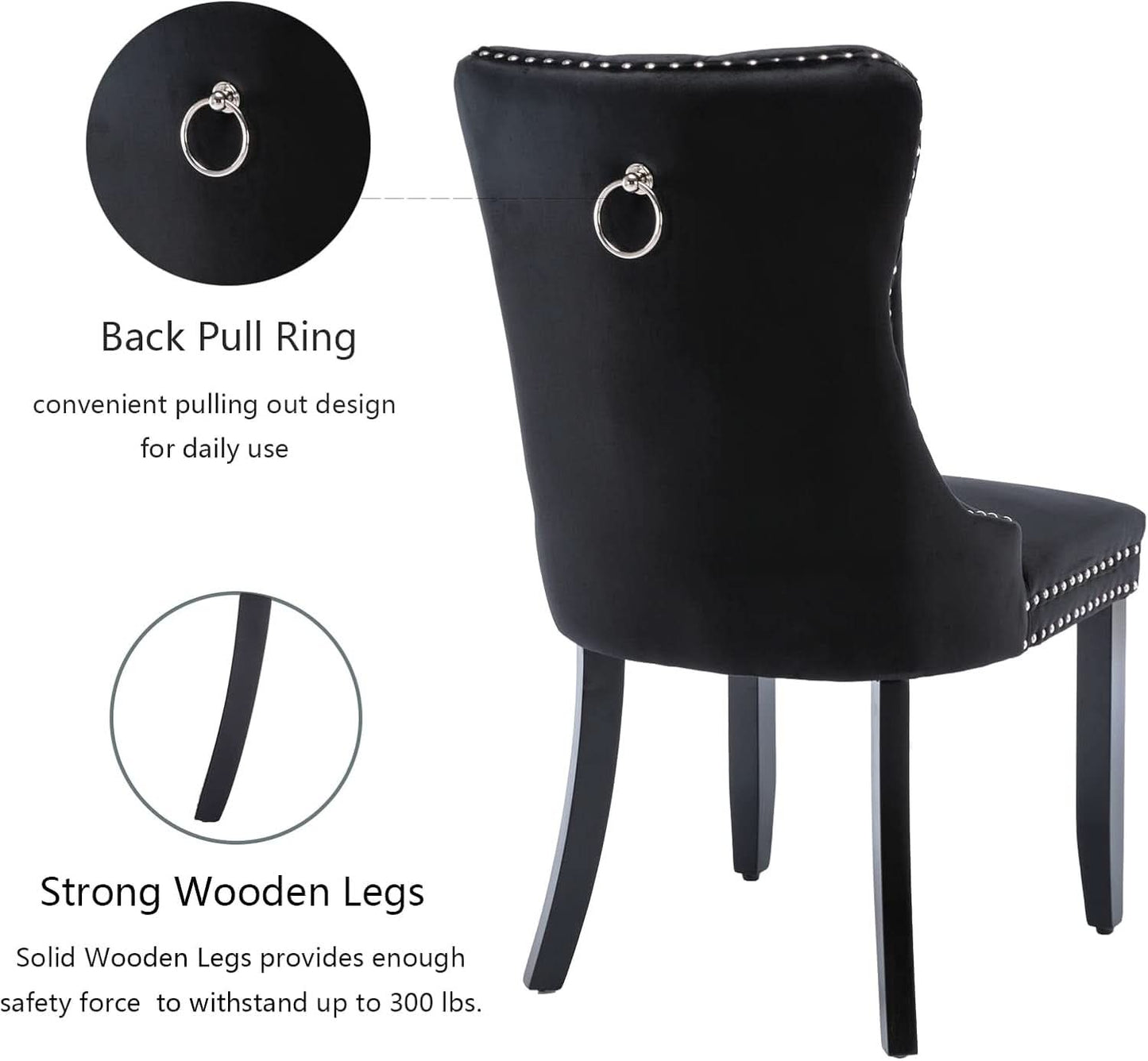 Black Velvet Dining Chairs Set of 4 with Solid Wood Legs