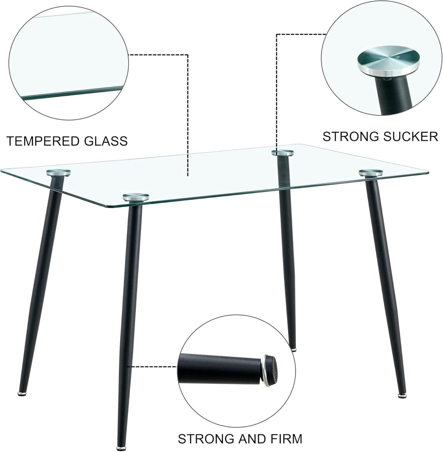51 Inch Glass Dining Table For 4 With Tempered Glass Top
