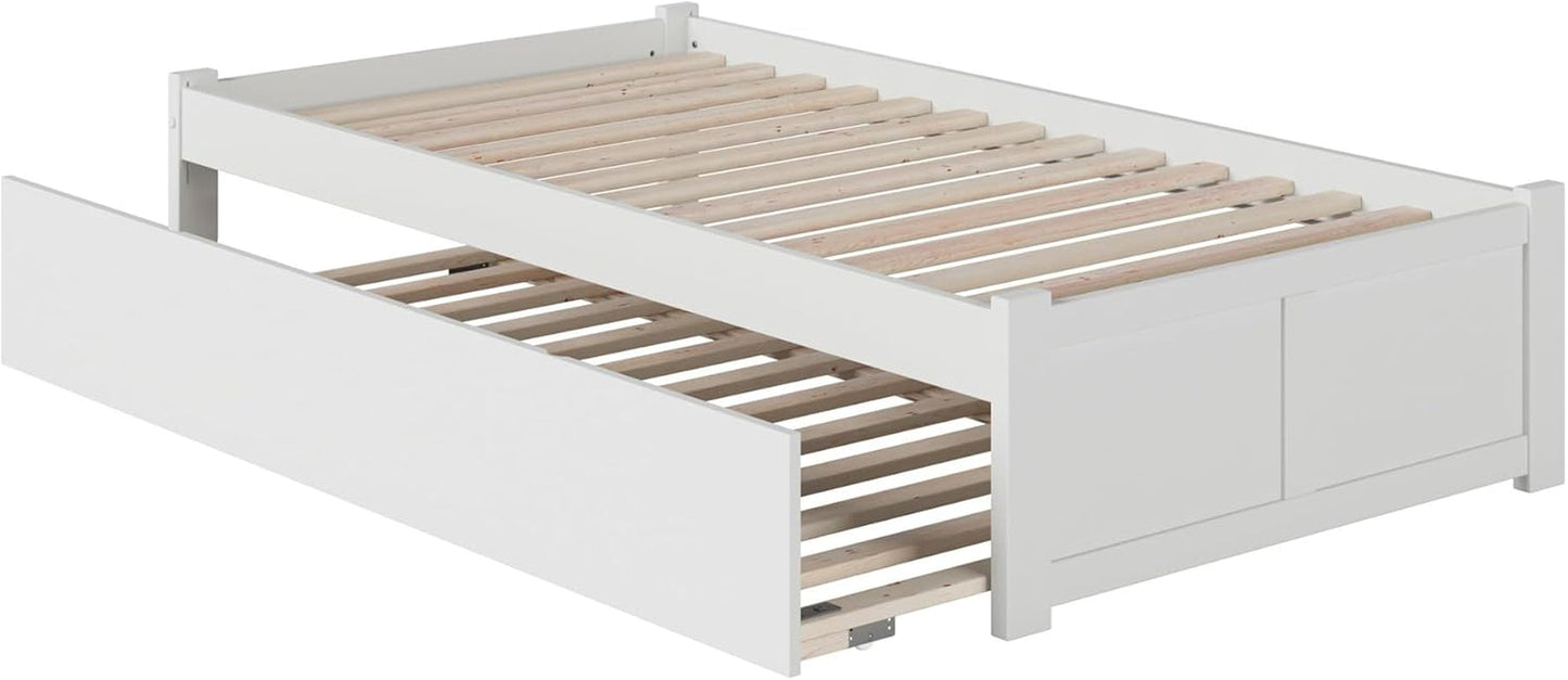 Twin Platform Bed White Footboard Trundle Included