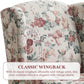 Red Floral Wingback Accent Chair Linen Upholstered