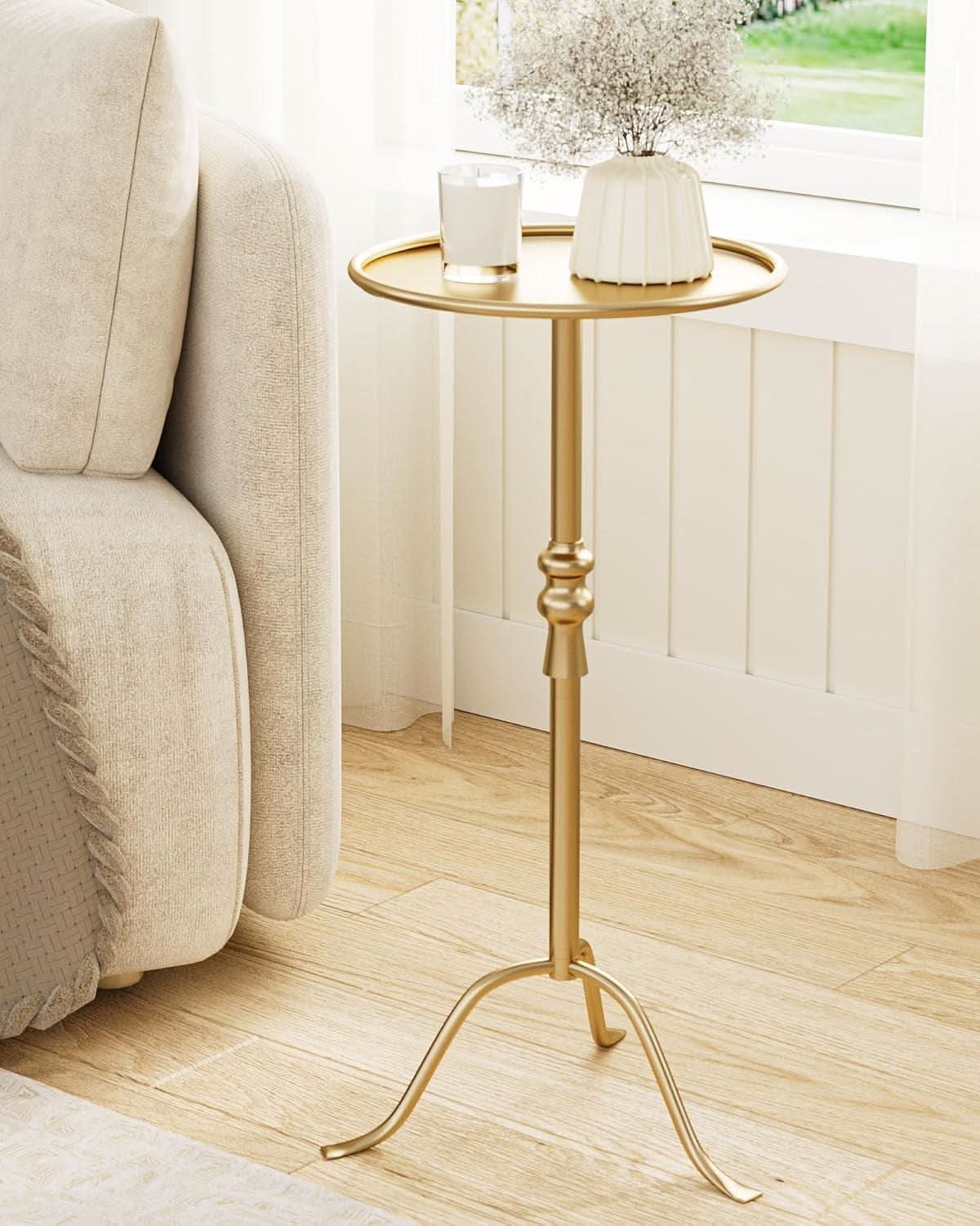 Gold Ornamental Distressed Brass Martini End Table