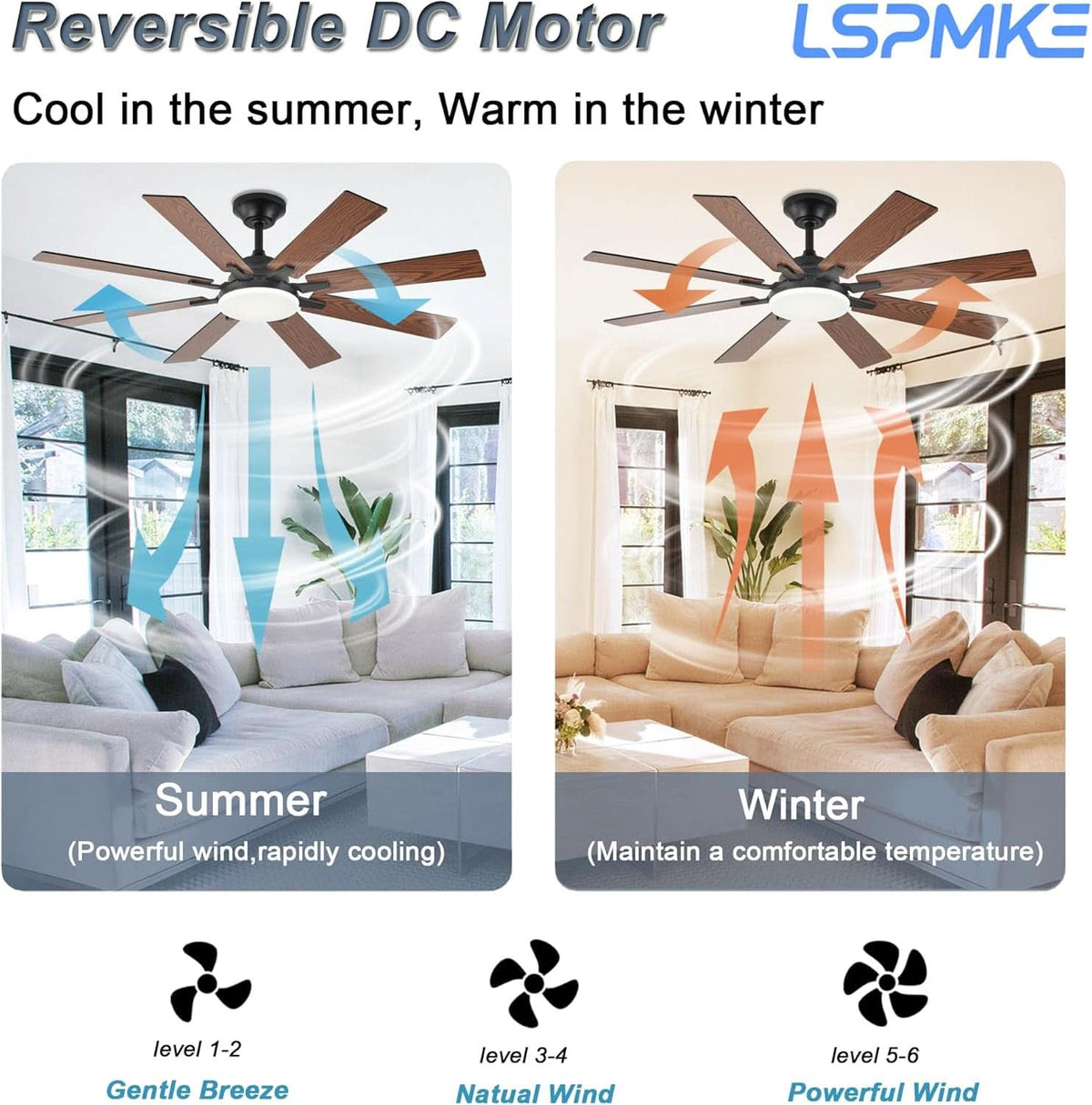 52 Inches Ceiling Fan Ultraquiet Reversible Lights