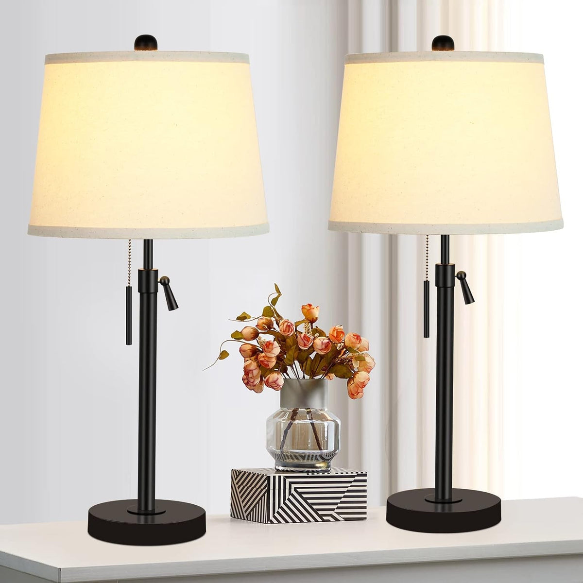 Bedside Table Lamps Jet Black Height Adjustable Modern