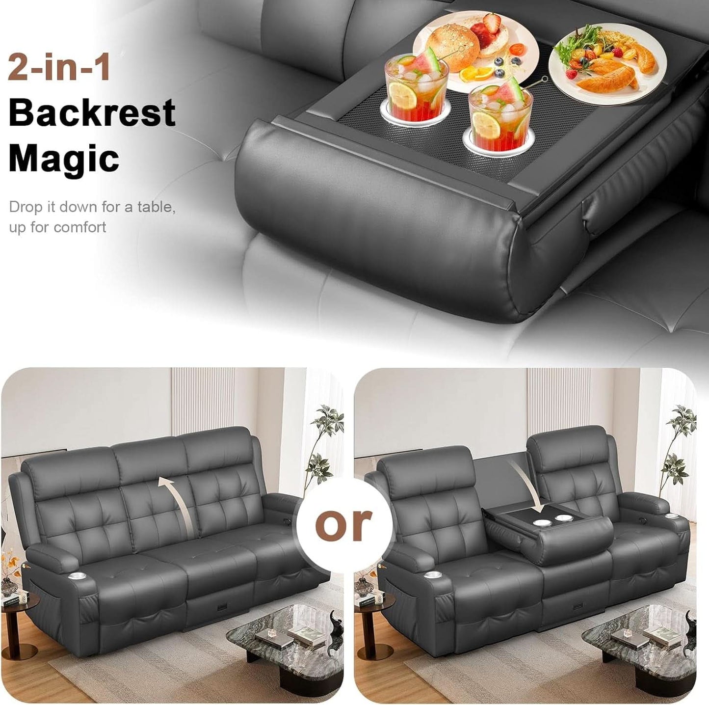 Recliner Sofa With Extra Oversized Storage Cupholders