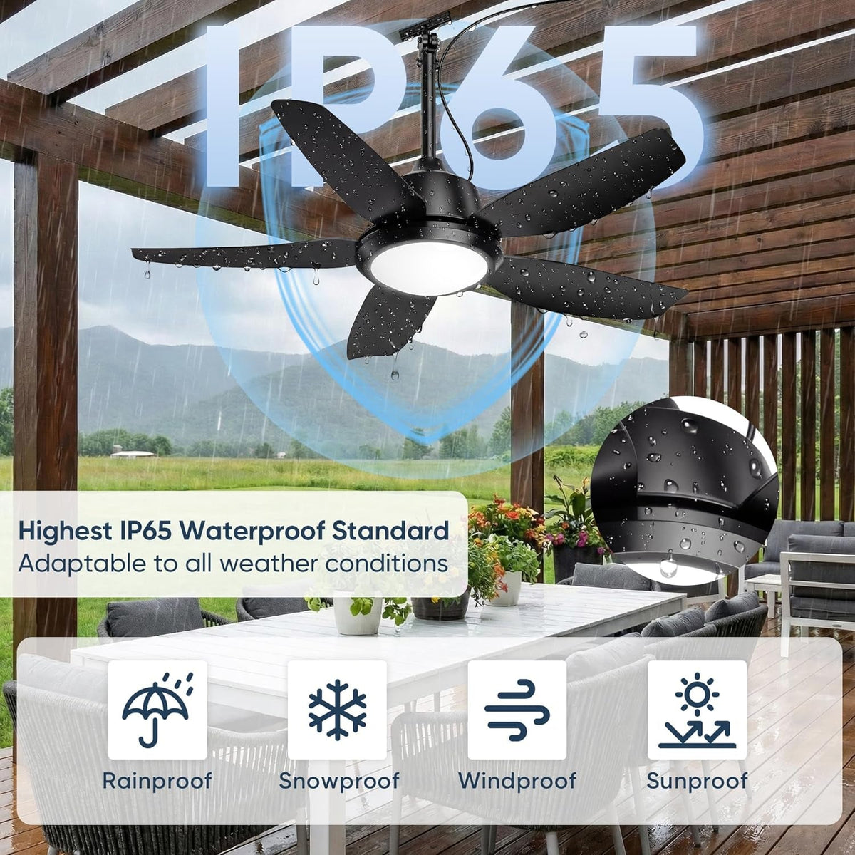 42 Inch Outdoor Weatherproof Ceiling Fan IP65Rated