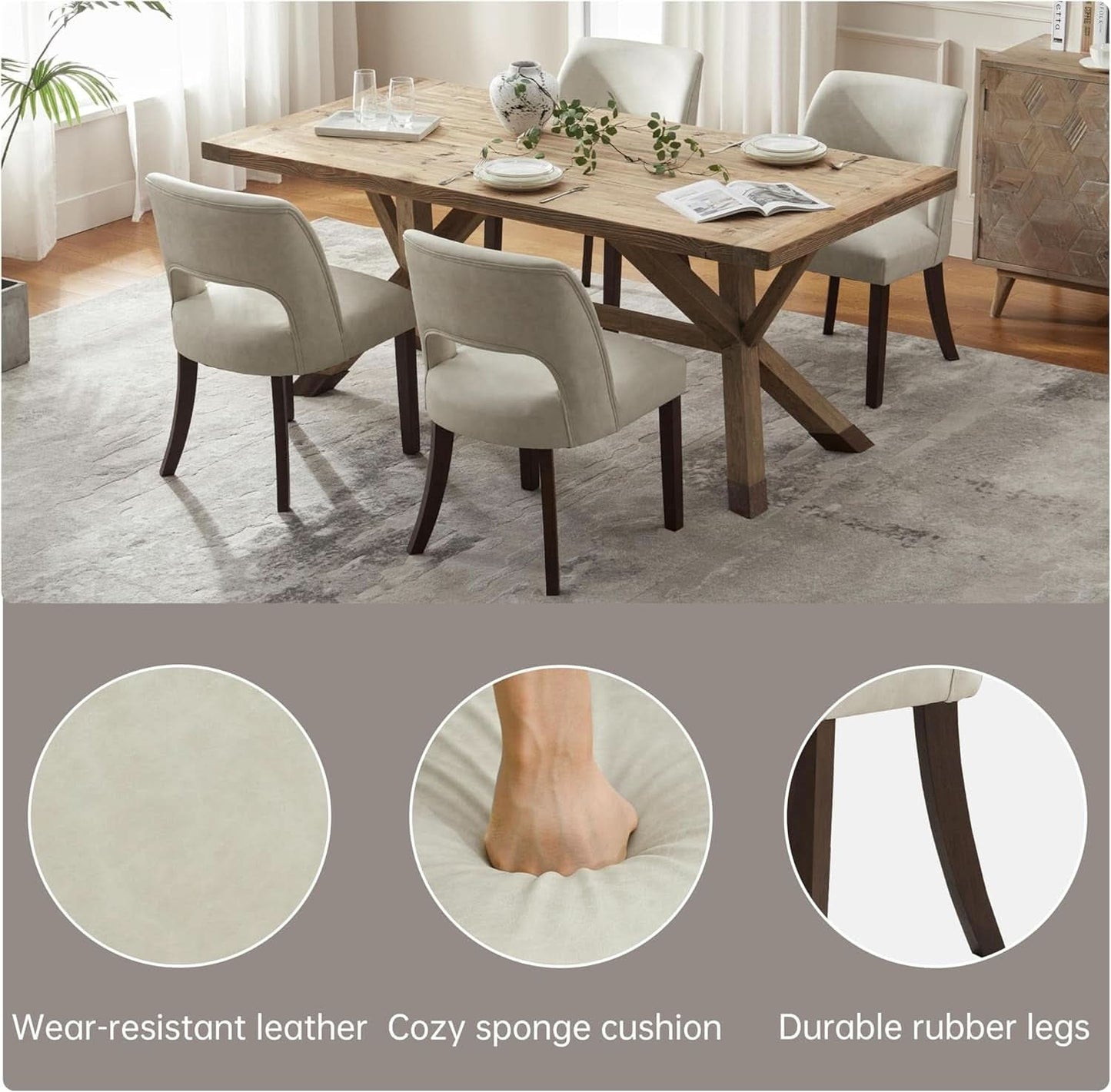 Beige Faux Leather Dining Chairs Ergonomic Design Set