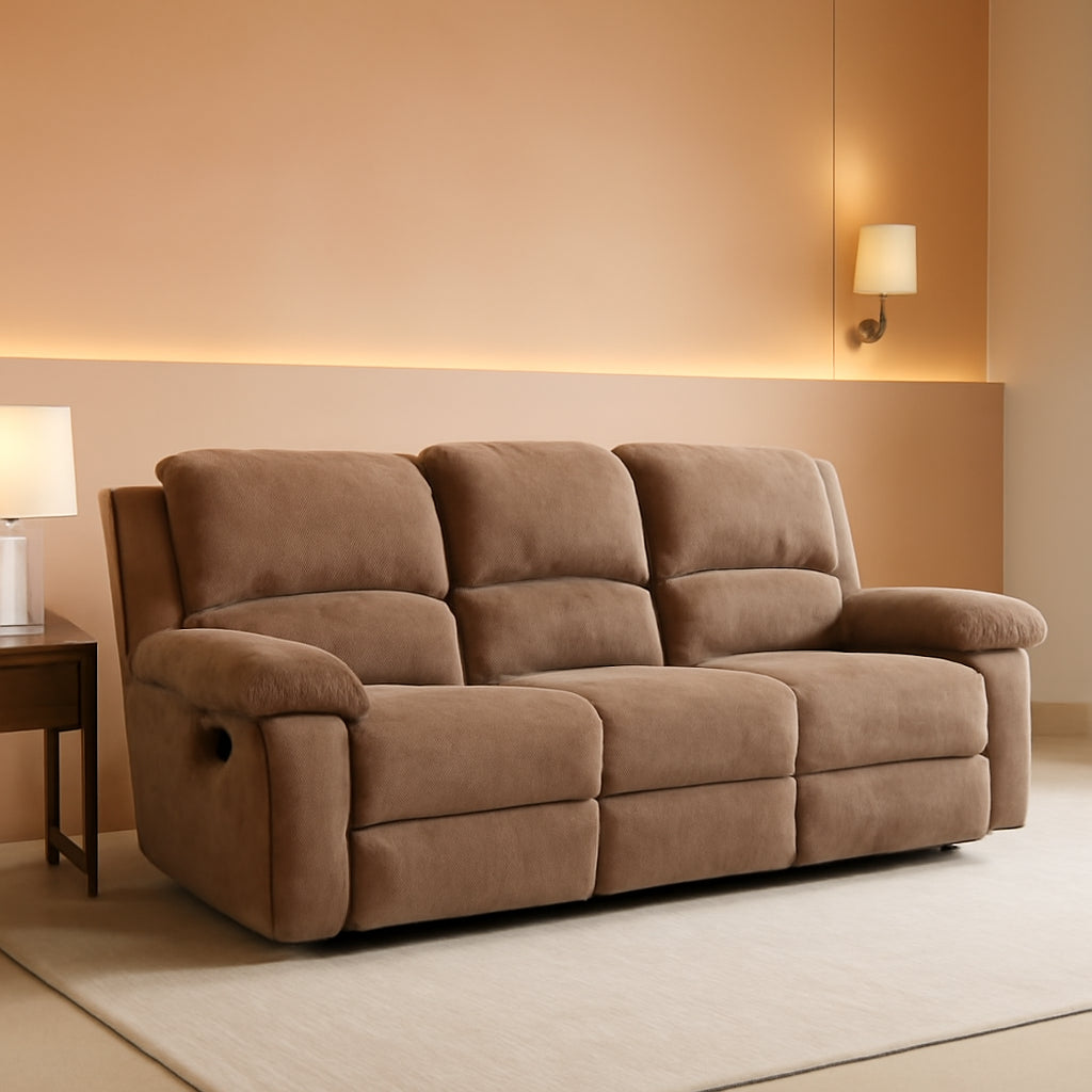 Khaki Ultrafabric Cloudlike Recliner Sofa With Console