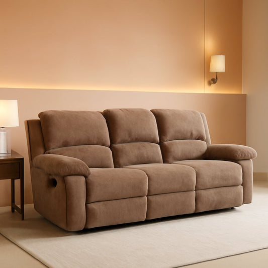 Khaki Ultrafabric Cloudlike Recliner Sofa With Console