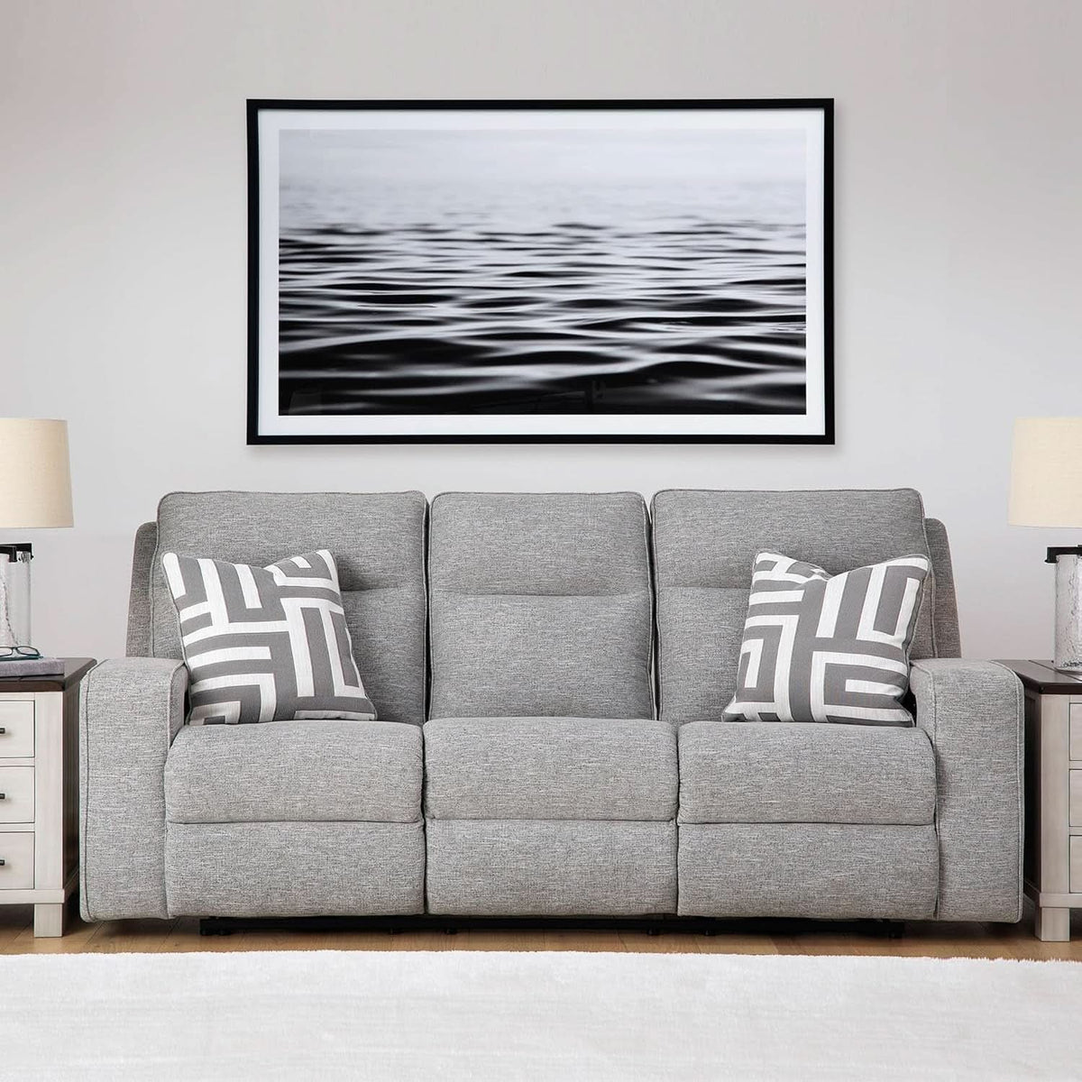 Premium Reclining Sofa Illuminating Gray USB Ports