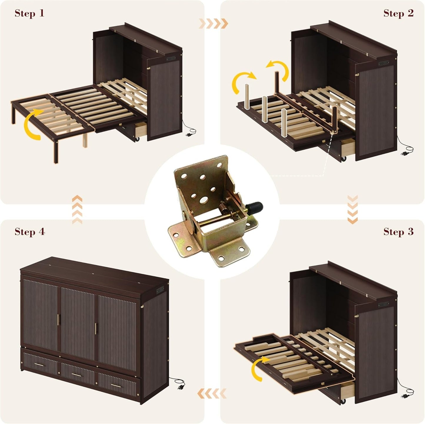 Queen Murphy Bed Cabinet With Hidden Storage Drawers
