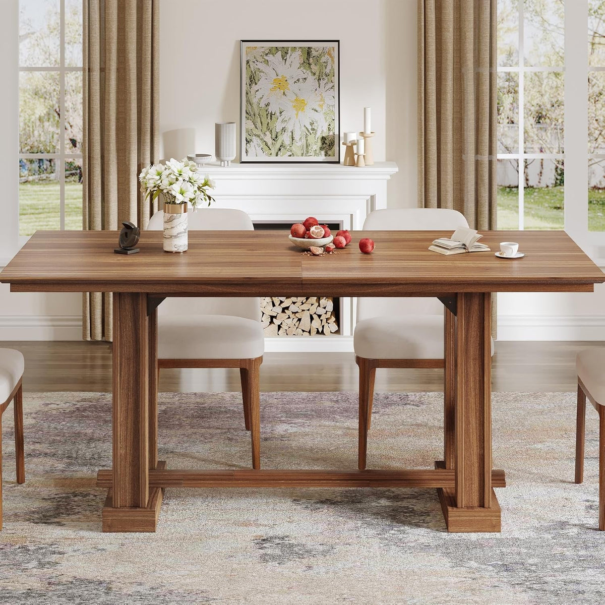 70-Inch Rustic-Style Farmhouse Dining Table Dark Walnut