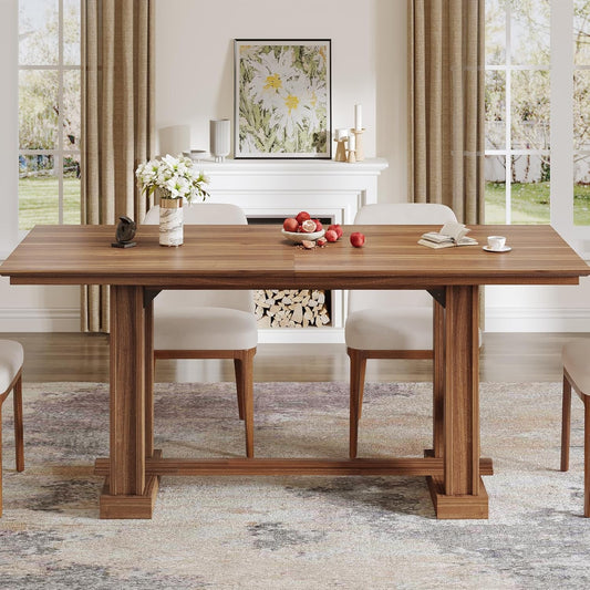 70-Inch Rustic-Style Farmhouse Dining Table Dark Walnut