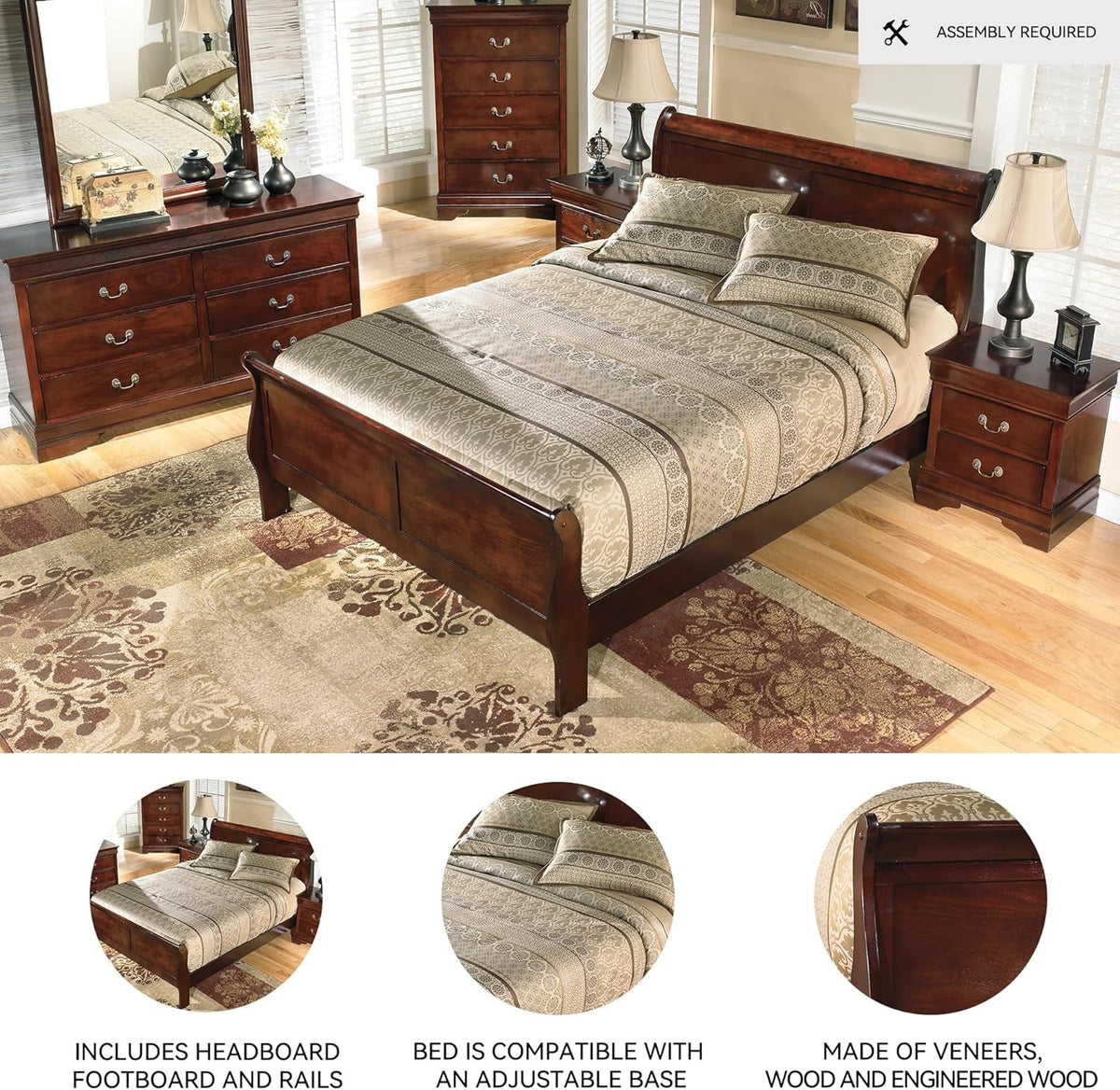 Queen Sleigh Bed Dark Brown Sustainably Sourced Veneer