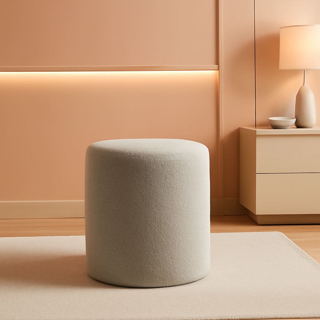 Round Ottoman With Upholstered Cushioned Vanity Stool