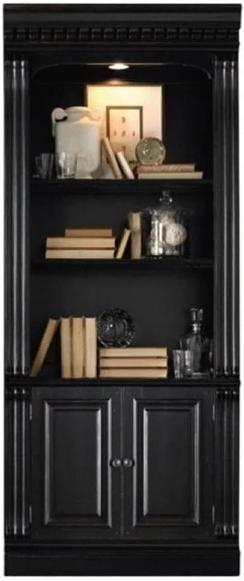 Black Three Shelf Bookcase With Wooden Construction