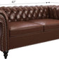 3 Piece Chesterfield Leather Living Room Set Sofa Loveseat Chair Dark Brown with Scroll Arms and Nailhead-4