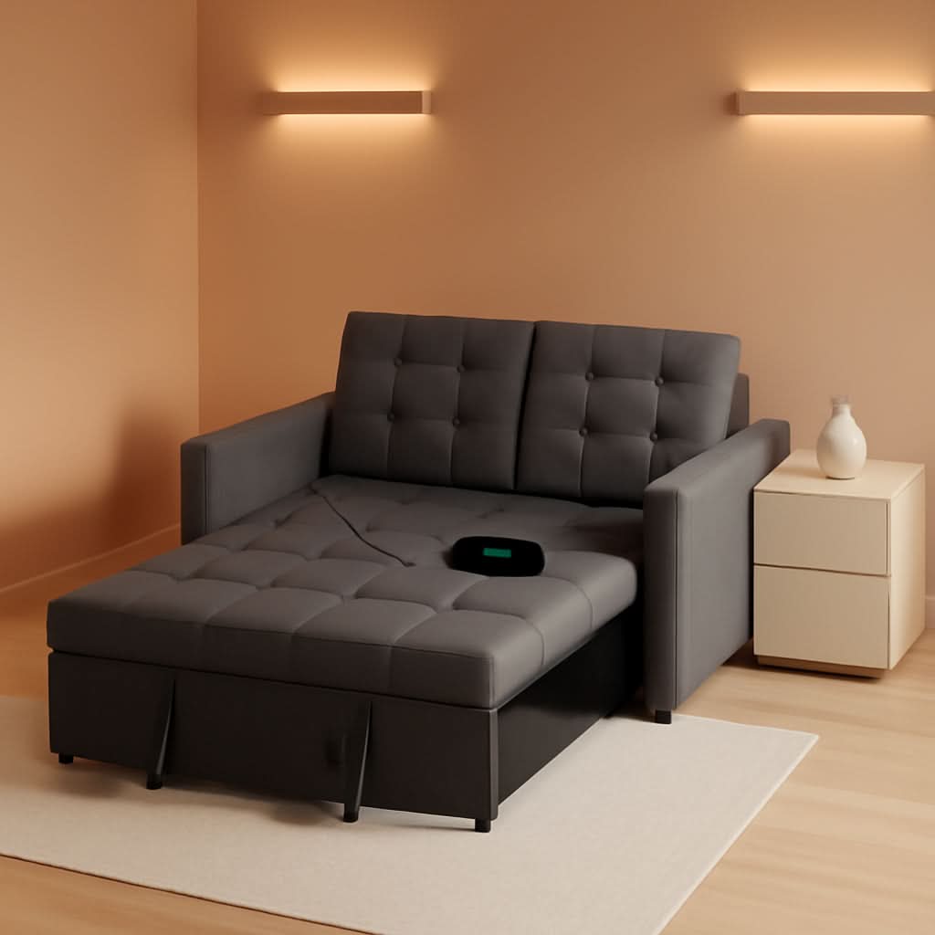 52Inch Sleeper Sofa With Pullout Bed Gray Fabric Upholstery