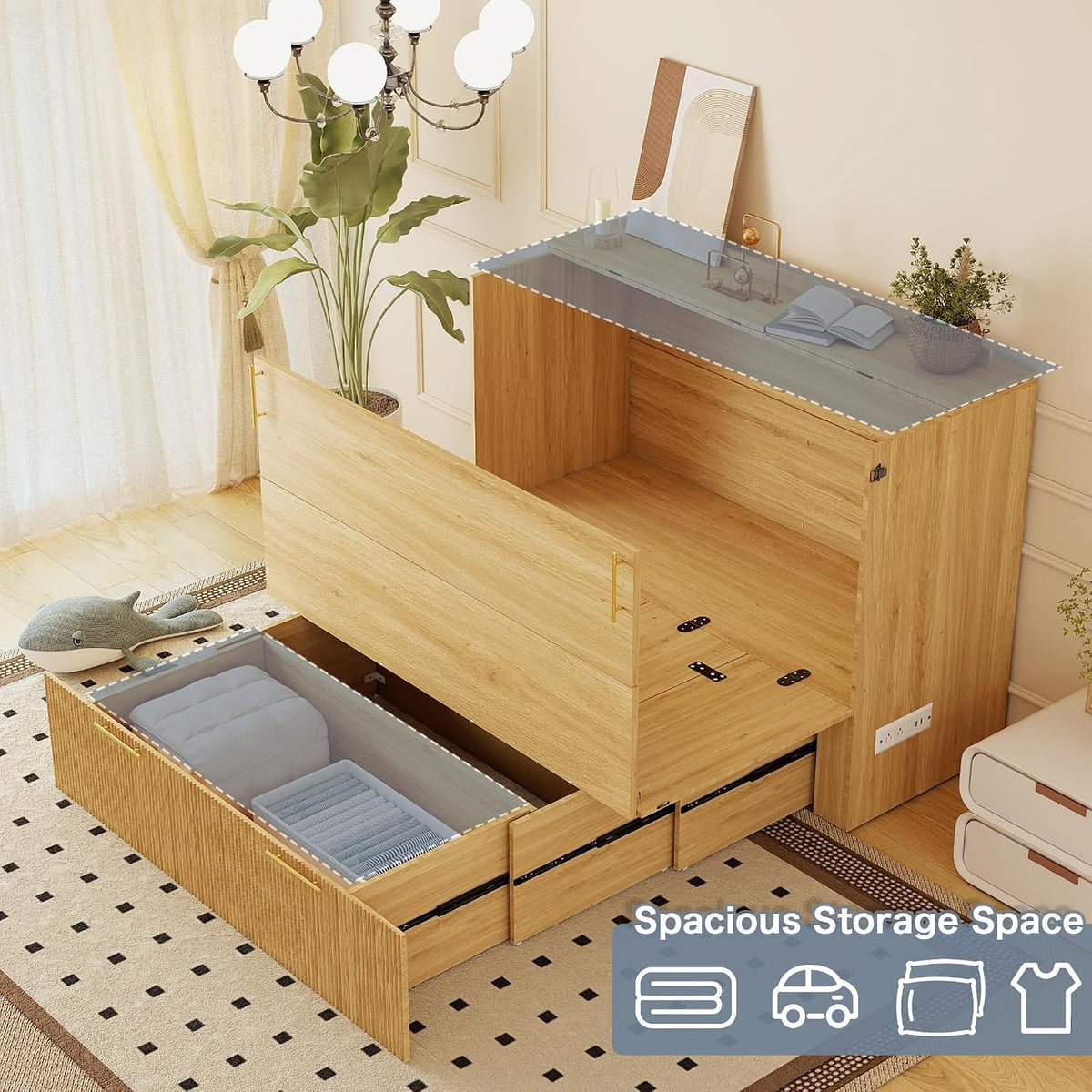 Oakwood Murphy Bed Cabinet With Integrated Charging