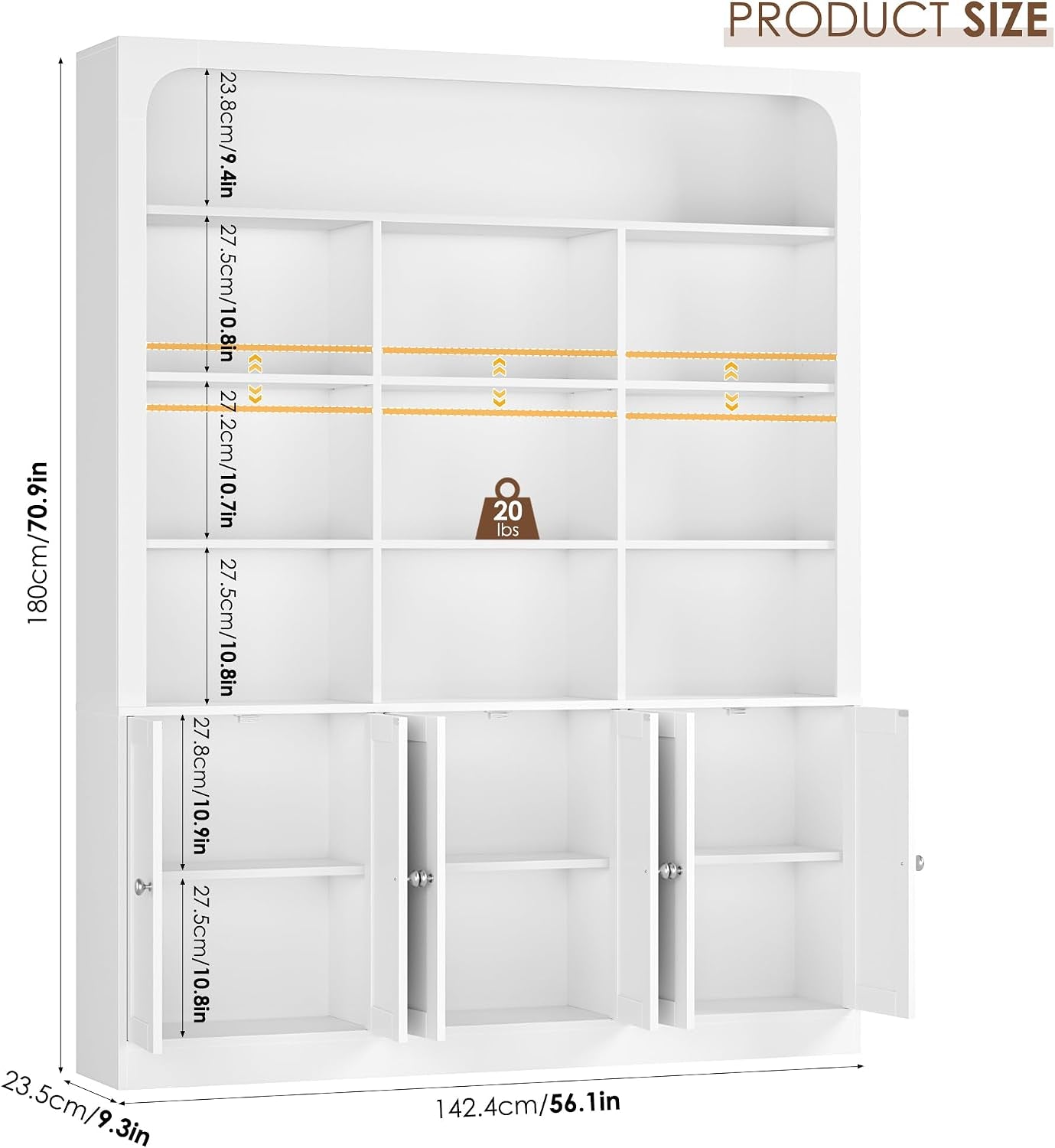White Six Tier Freestanding Contemporary Storage Bookcase
