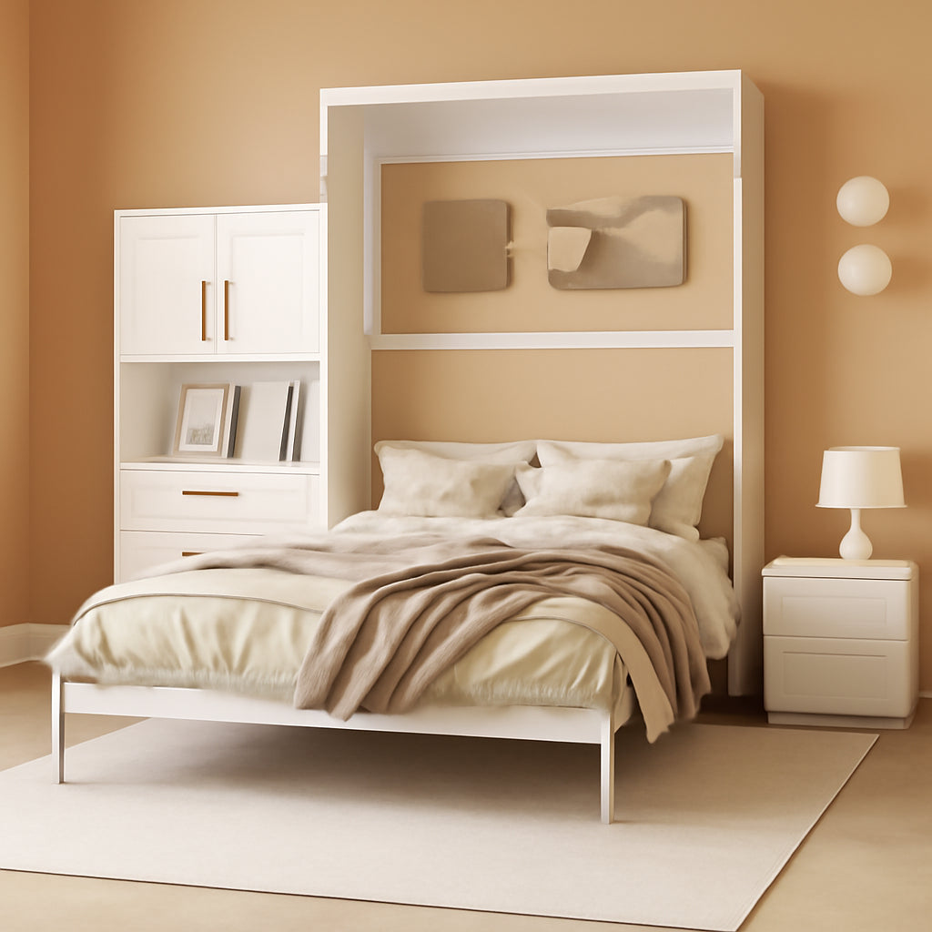 White Queen Murphy Cabinet Bed With Desk Storage Solutions