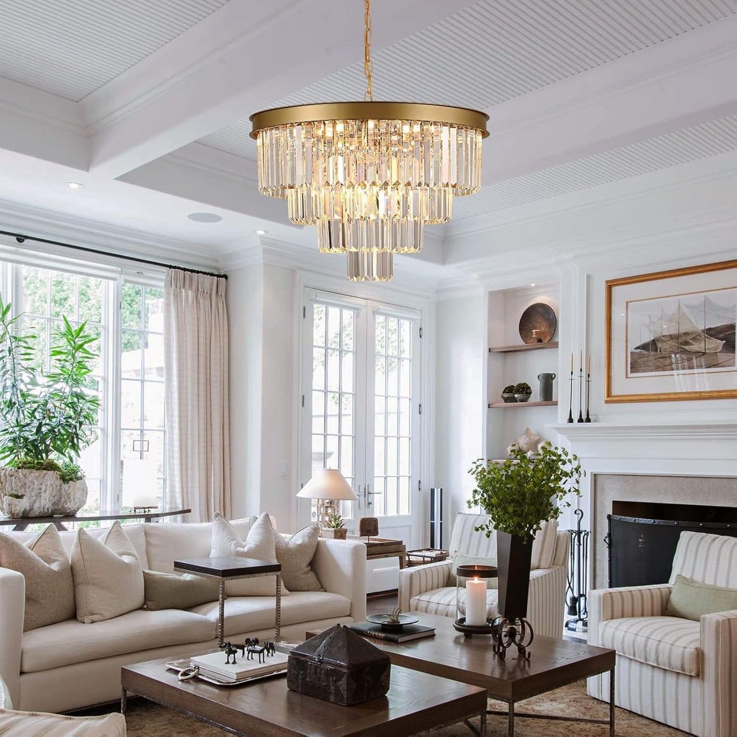 Gold Crystal Chandelier 24 Inch 12 Lights Ceiling Fixture