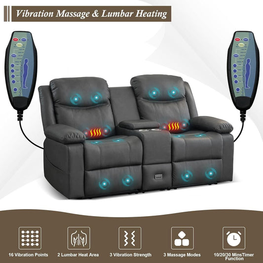 Grey Double Reclining Loveseat For Living Room Home Theater