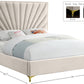Cream Velvet Queen Platform Bed Upholstered Tufted