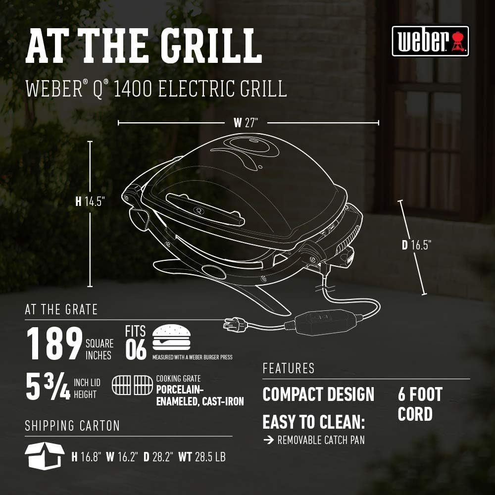 Weber Q1400 Electric Grill Charcoal Gray Slate Portable