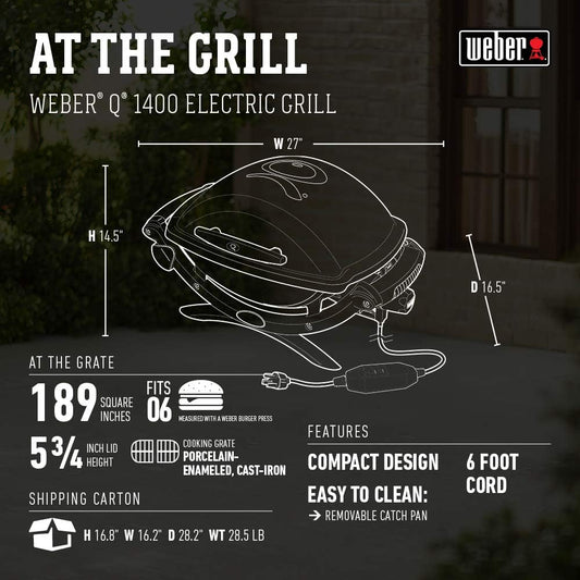 Weber Q1400 Electric Grill Charcoal Gray Slate Portable