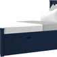 Blue Twin Bed Frame With Trundle Slatted Headboard