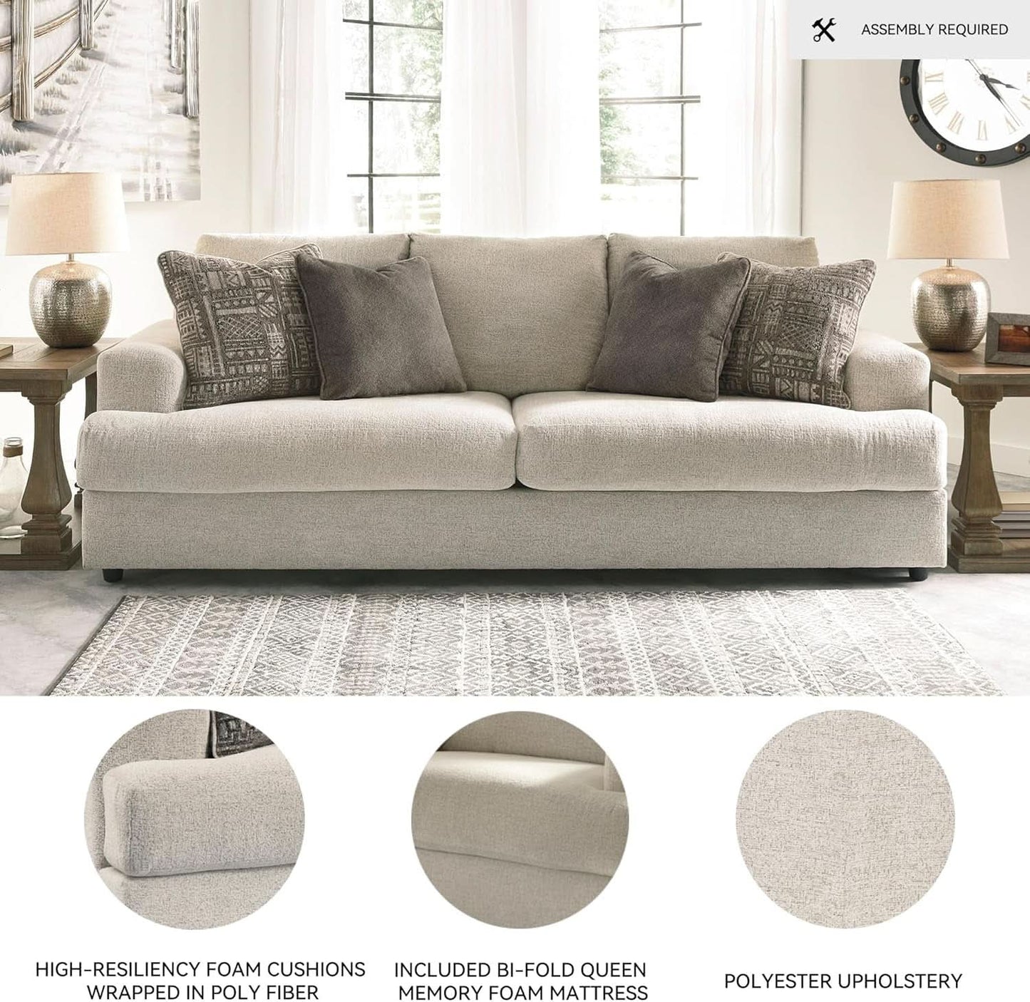 Soletren Premium Chenille Queen Sofa Sleeper White-3