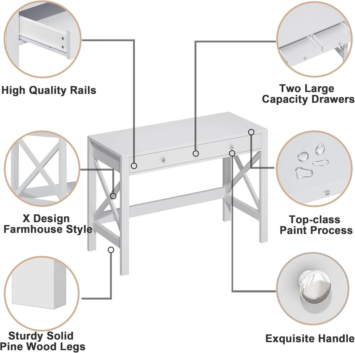 40 Inch White Computer Desk For Home Office Use And Study-4