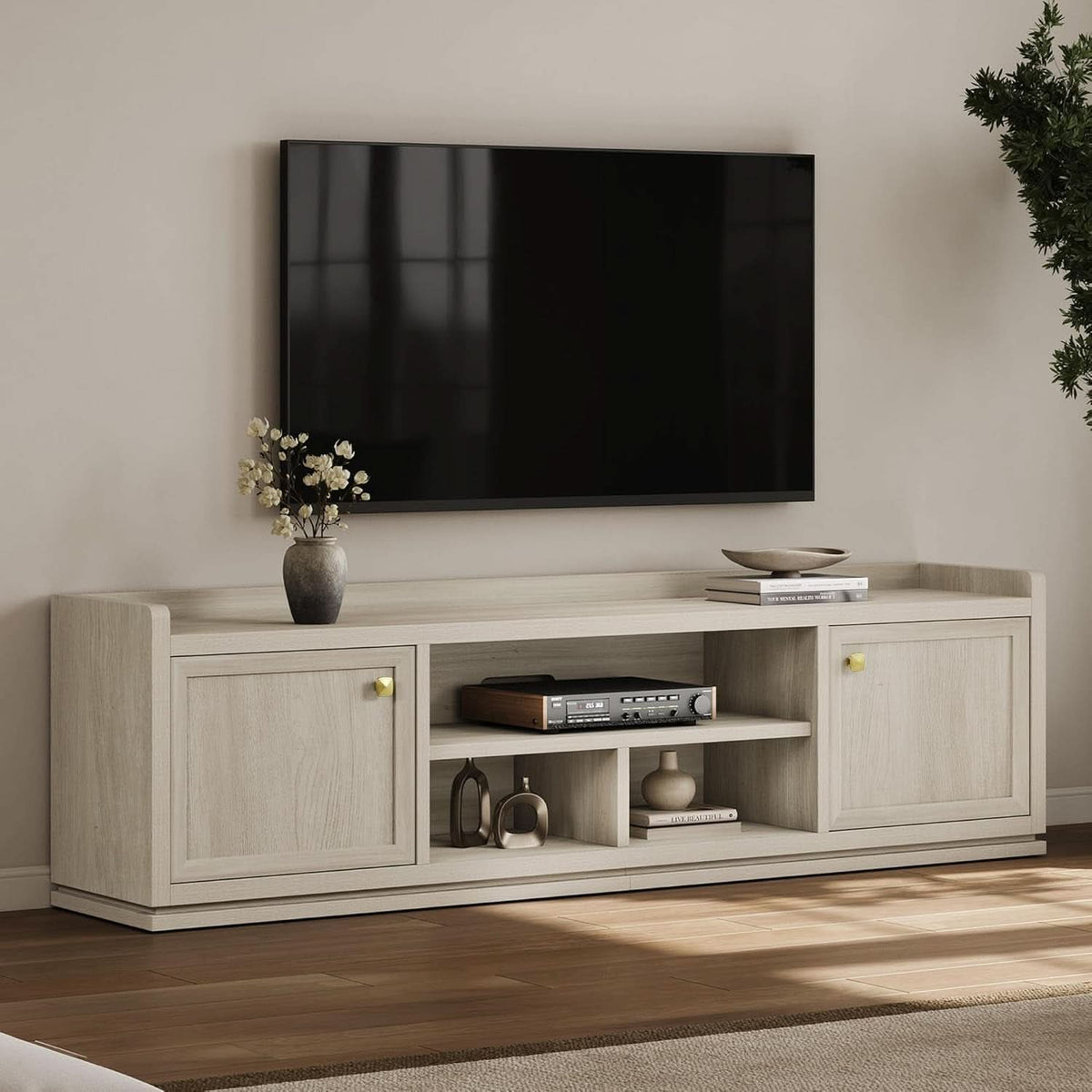 67 Inch TV Stand Grey White Oak Entertainment Center