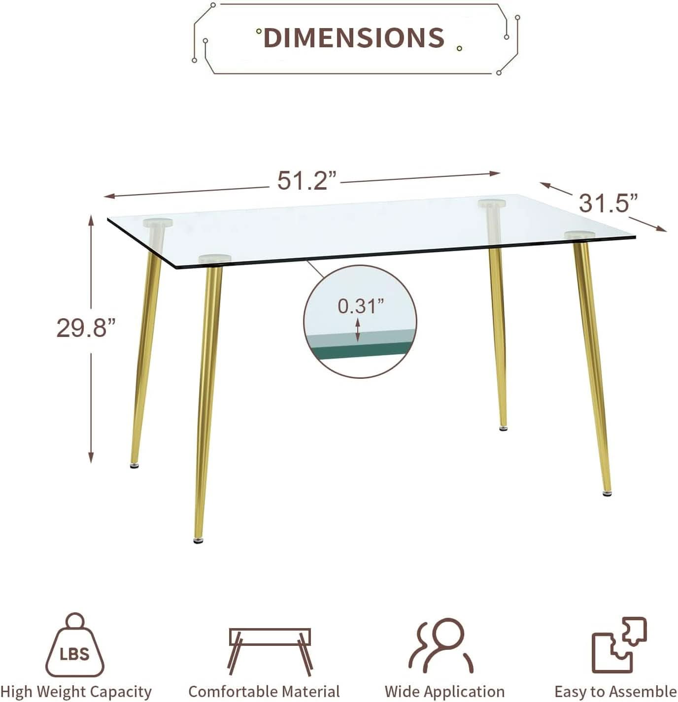 Glass Dining Table For 4 51 Inch Tempered Glass Gold Legs
