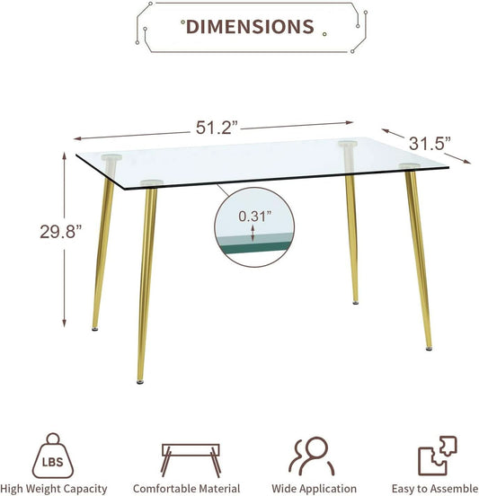Glass Dining Table For 4 51 Inch Tempered Glass Gold Legs