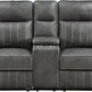 Gray Faux Leather Reclining Loveseat With Manual Recline