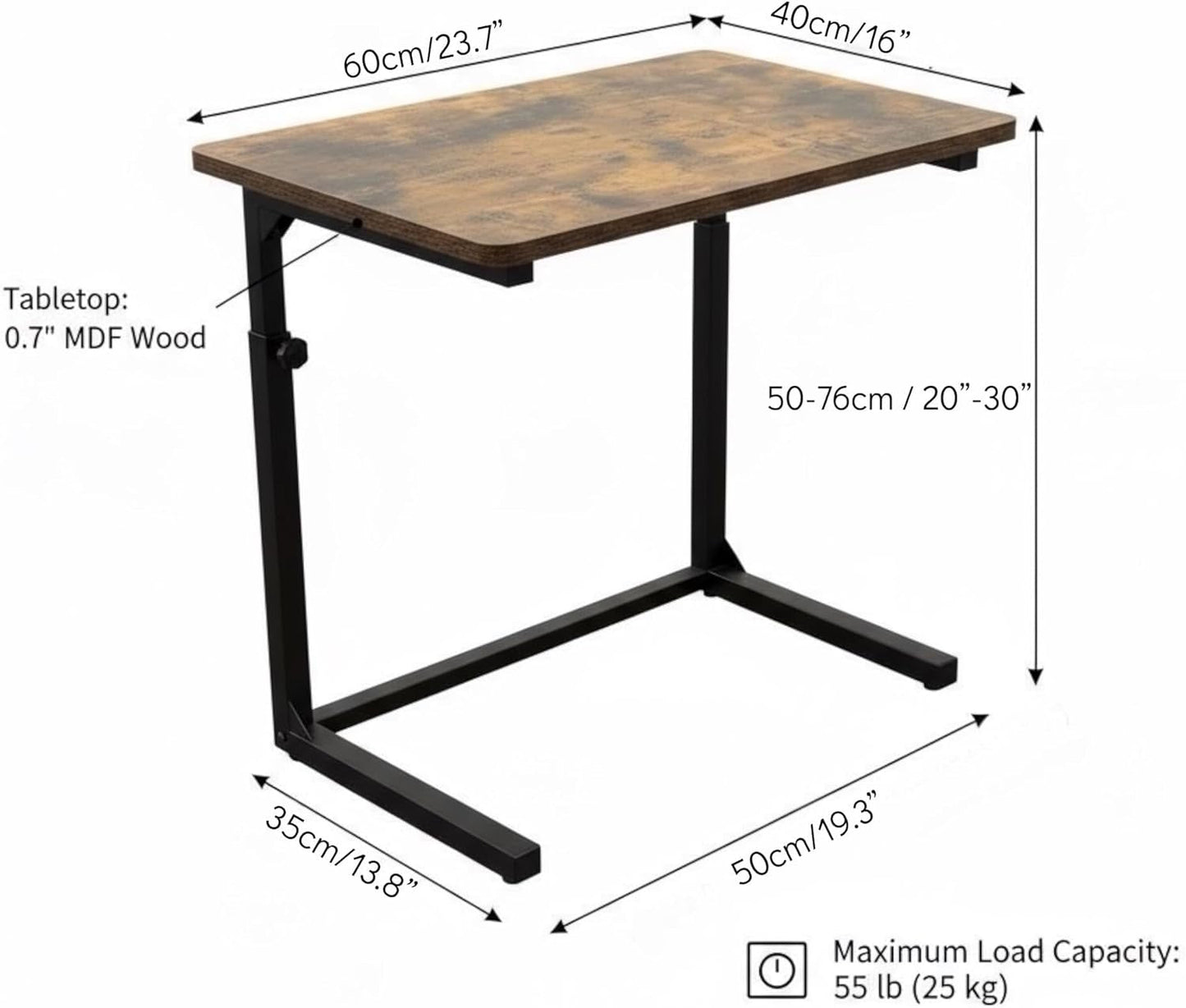 Height-Adjustable C-Shaped Sofa Table Walnut Brown