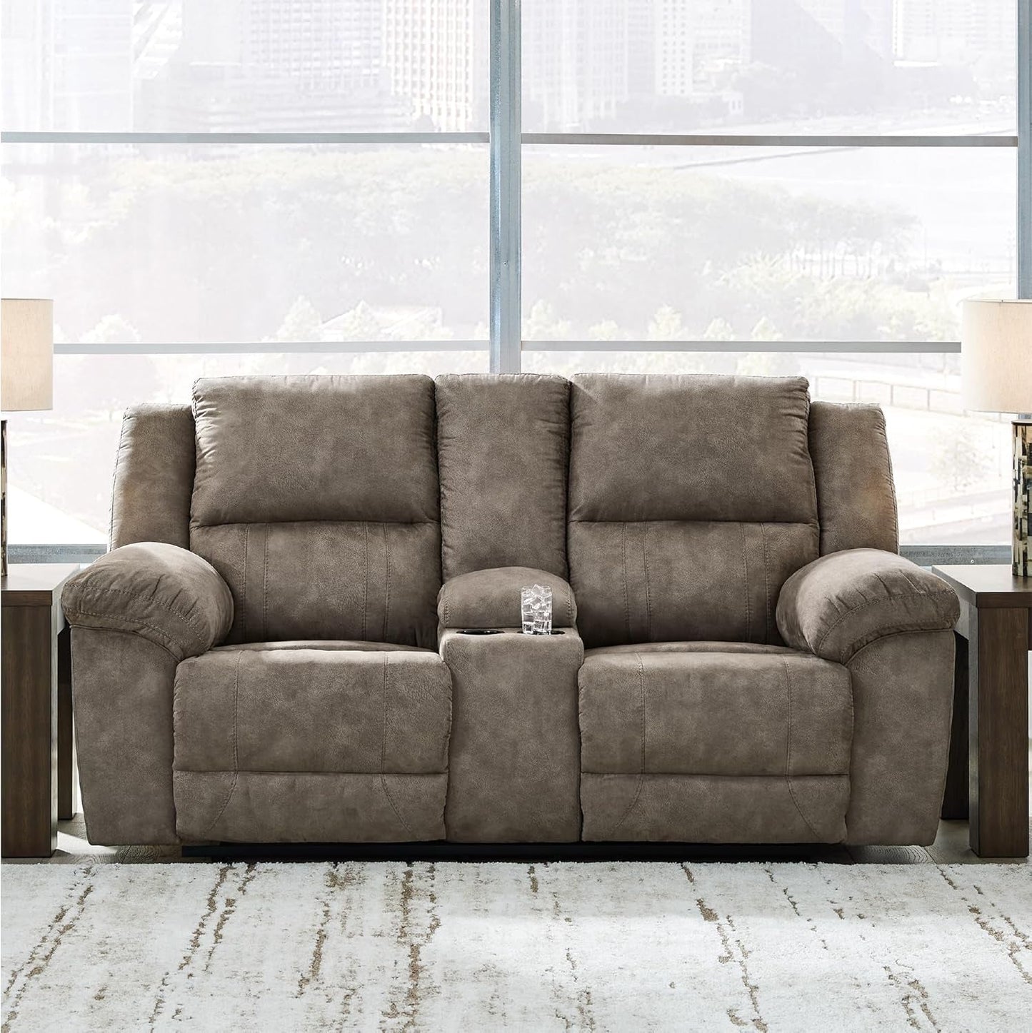 Gray Double Reclining Faux Leather Loveseat Deluxe