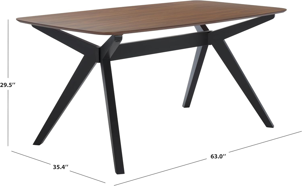 Contemporary Walnut Black Rectangle Wood Dining Table