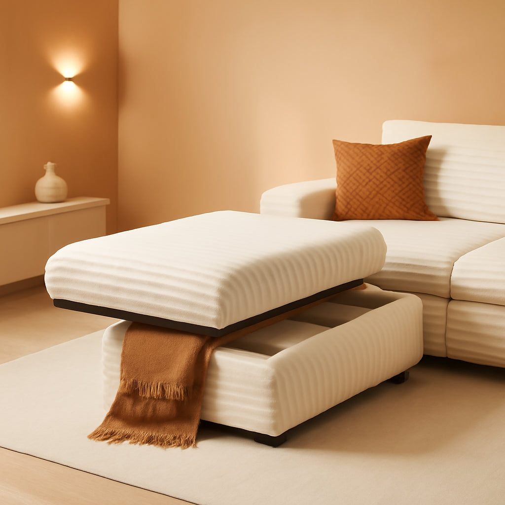 Corduroy Storage Ottoman Beige With Hidden Compartments